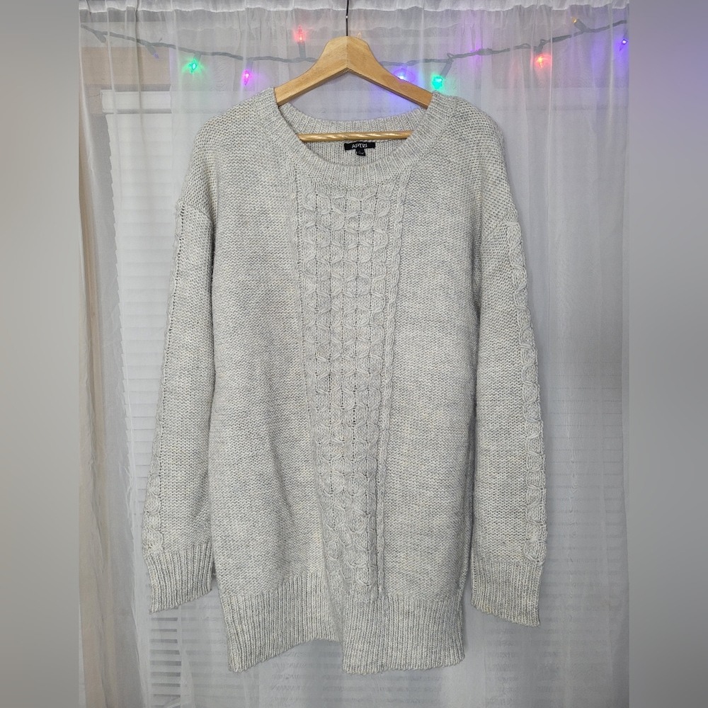 Apt 9 Sweater Cable Knit Womens Size Large Gray Oversized Cozy Long Sleeves